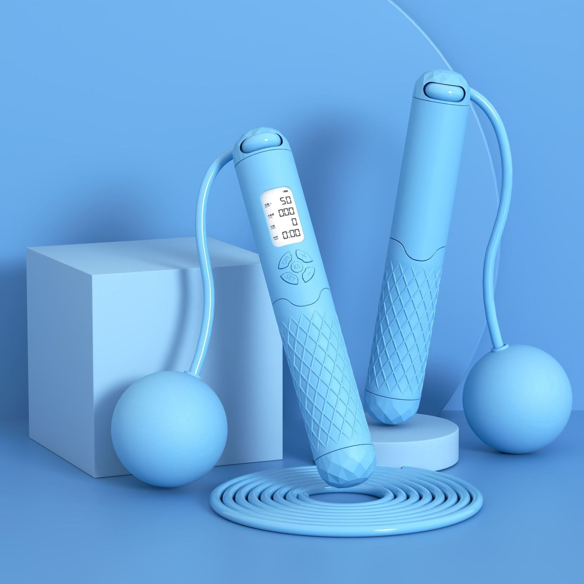 Smart Counting Jump Rope - Cordless & Corded, Rechargeable, with LCD Display for Fitness, Exercise, Workout (Blue)