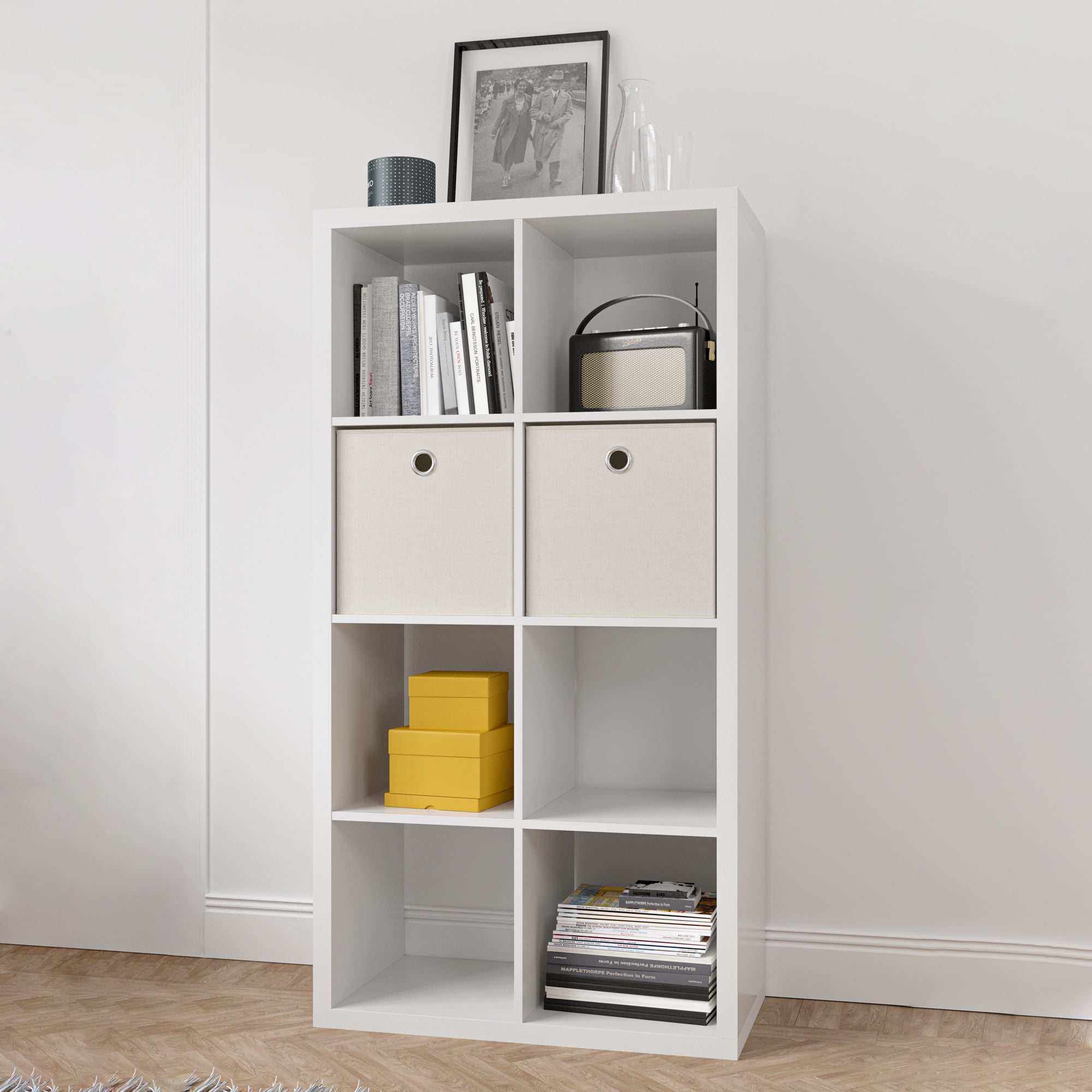 Smart Cube 8-Cube Organizer Storage with Opened Back Shelves, 2 x 4 Cube Bookcase Book Shleves for Home, Office (White)
