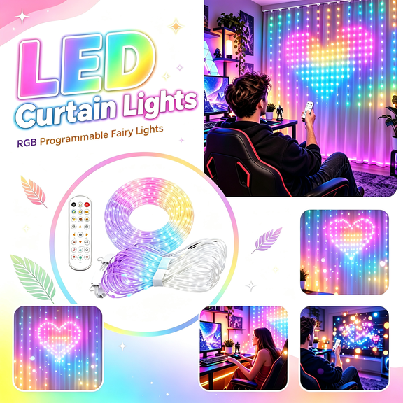 Smart Curtain Lights 400 LED, 3.28x3.28ft RGB Color Changing Fairy String Lights with APP & Remote Control, DIY Music Sync IP65 Waterproof for Bedroom Window Party Christmas Decor