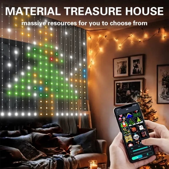 Smart curtain light, RGB size 5.24 ft x 5.24 ft, 256 LED beads, USB powered ambient light, controllable via app and remote, suitable for bedroom walls and outdoor decoration, perfect for Christmas an