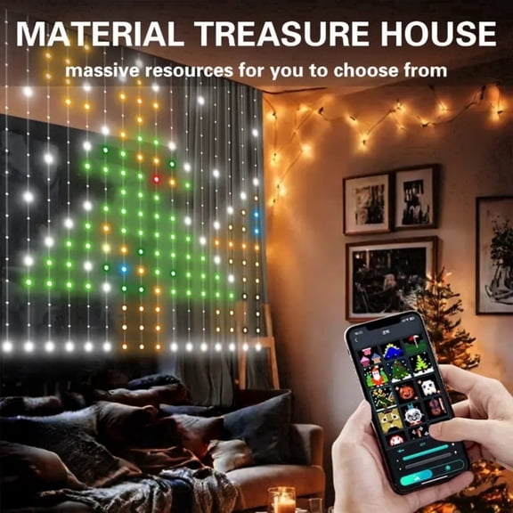 RGB Curtain Lights, 256 LED Smart Window Lights with App & Remote Control, DIY Patterns, USB Powered for Bedroom, Christmas, Halloween Decor, 5.24 x 5.24 ft