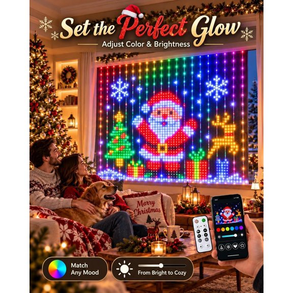 Smart Curtain Lights,App Control DIY Programmable LED Curtain,Color Changing Hanging Backdrop for Bedroom Window and Holiday Display