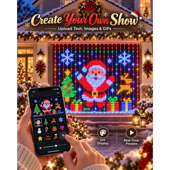 Smart Curtain Lights,App Controlled Color Changing Curtain with DIY Design,Programmable Hanging Backdrop for Bedroom and Party Display