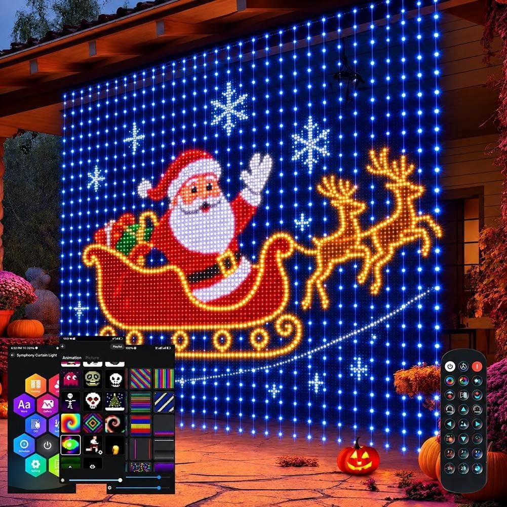 Smart Curtain Lights, Christmas LED Curtain Net Lights RGB Holiday