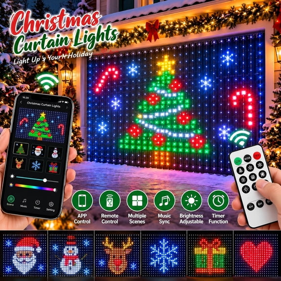 Led Remont Smart Curtain Lights, Christmas LED Curtain Net Lights with App Control ...