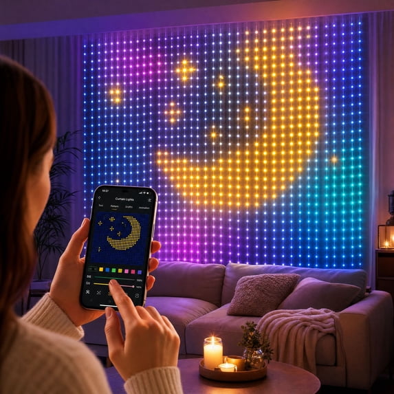 Smart Curtain Lights, Christmas LED Curtain Net Lights with App Control ...
