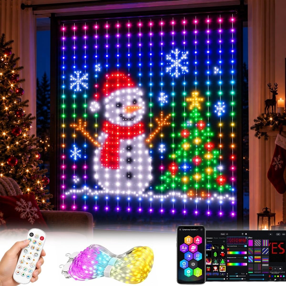 Custon Led Array Smart Curtain Lights, Christmas LED Window Display with App Remote ...