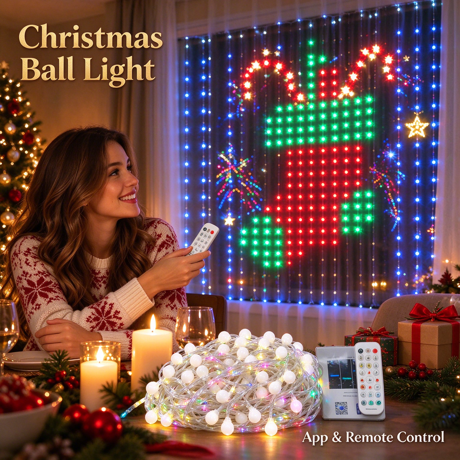 Smart Curtain Lights Outdoor 400LED App controlled LED curtain lights ...