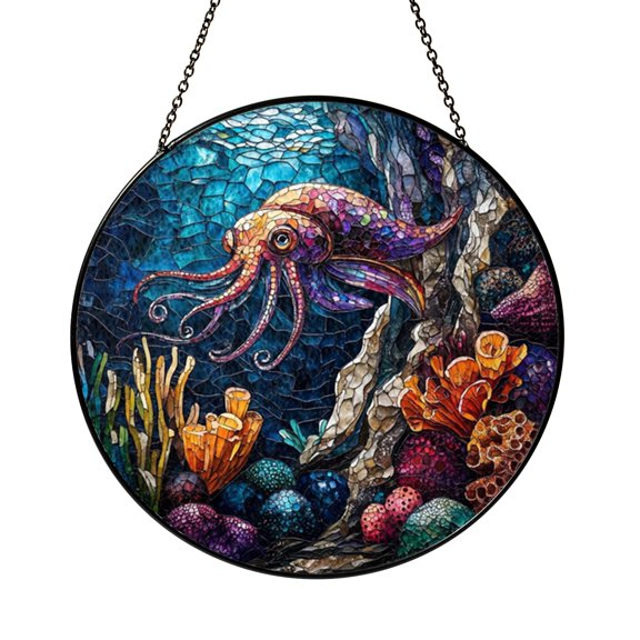 Smart Cuttlefish Ocean Suncatcher Round Beautiful Item Gift Panel Art
