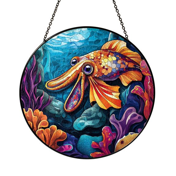 Smart Cuttlefish Ocean Suncatcher Round Beautiful Item Gift Panel Art