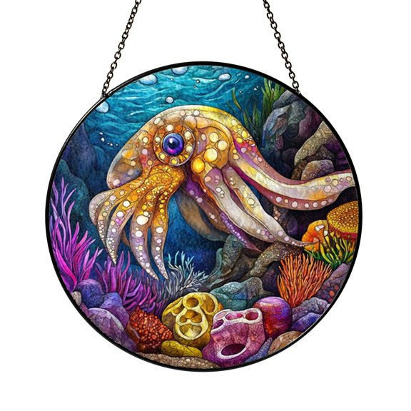 Smart Cuttlefish Ocean Suncatcher Round Beautiful Item Gift Panel Decor