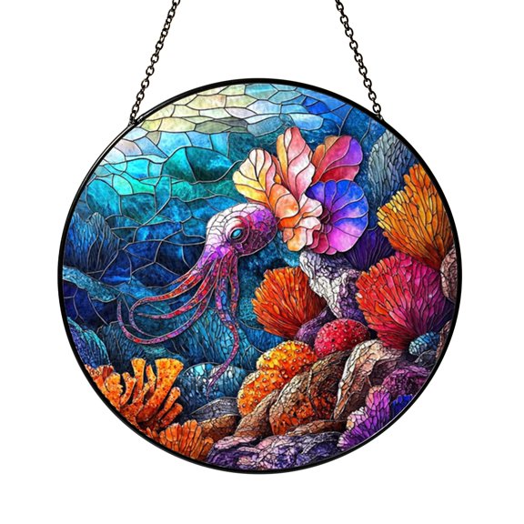 Smart Cuttlefish Ocean Suncatcher Round Beautiful Item Gift Panel Decor