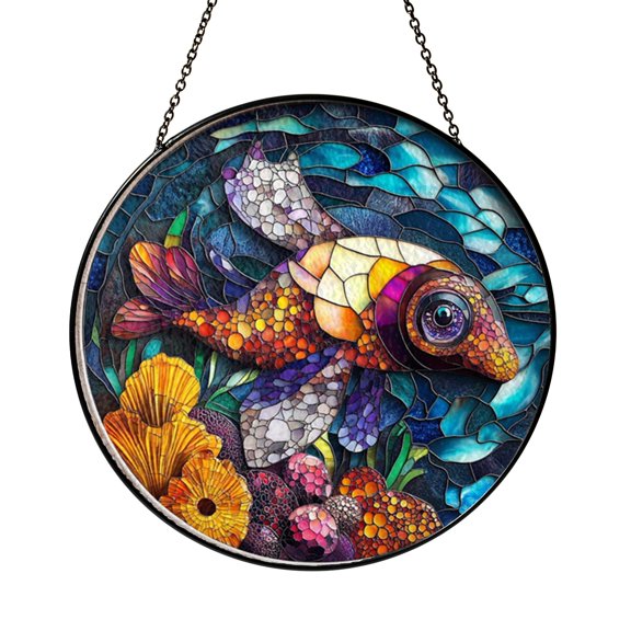 Smart Cuttlefish Ocean Suncatcher Round Beautiful Item Gift Panel Glass