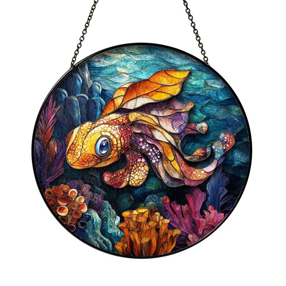 Smart Cuttlefish Ocean Suncatcher Round Beautiful Item Gift Panel Glass