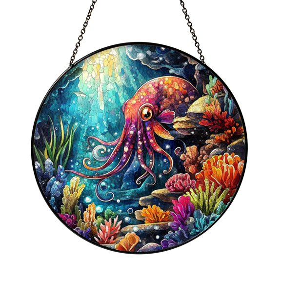 Smart Cuttlefish Ocean Suncatcher Round Beautiful Item Gift Panel Sun