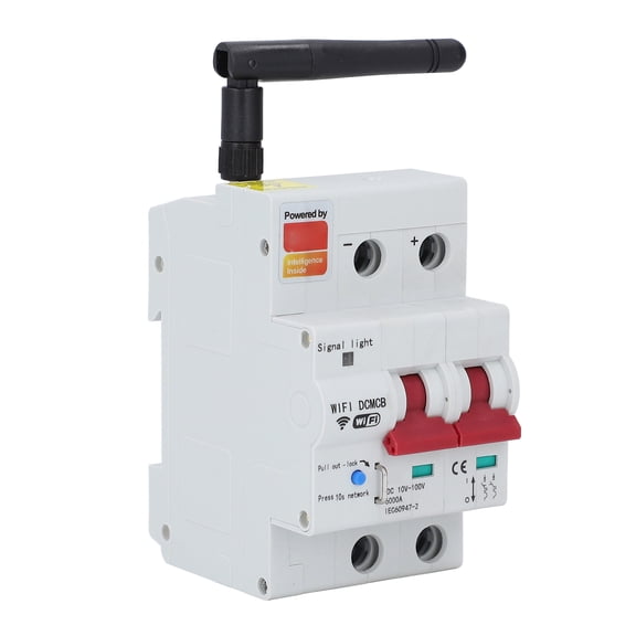 Smart DC Circuit Breaker 2P WiFi Air Switch Phone APP Remote Control with Safety Lock, 63A DC 10V-100V (6.3 inches / 16.0 cm)