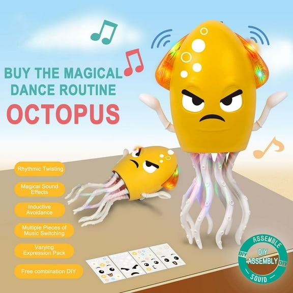 Smart Dancing Squid Toy, Robotic Pet with Lights & Music, Obstacle Avoidance Sensor, Interactive Cat & Dog Toy, USB Rechargeable, Fun Electronic Pet