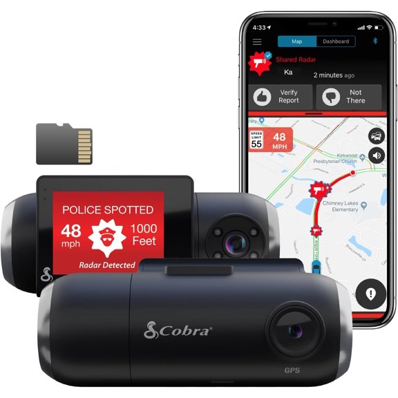 Smart Dash Cam with Interior (SC 201) - Full HD 1080P Resolution, Built-in WiFi & GPS, Live Police Alerts, Incident Reports, Emergency Mayday, Drive Smarter App, 16GB SD Card Incl.