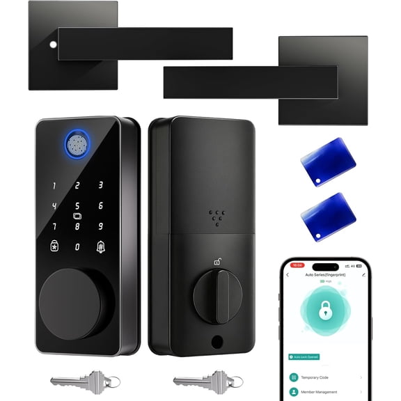 Smart Deadbolt Lock with 2 Handle Set, 5-in-1 Keyless Entry Door Lock with Fingerprint, APP Control, Auto Lock, IP54 Waterproof, Temporary Passcode for Front Door