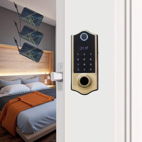 Smart Deadbolt Lock, Fingerprint Door Lock, Oled Dispay and English Voice Guide, 4 Unlock Ways, Auto Lock & 1 Touch Locking, 300+ Users, Easy Installation, Superior Quality, Golden