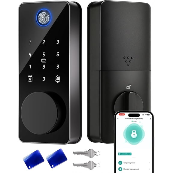 Smart Deadbolt Lock, Fingerprint Keyless Entry Door Lock App Control, Electronic Touchscreen Keypad, Auto Locking, IP54 Weatherproof, Easy Install Digital Deadbolt for Front Door