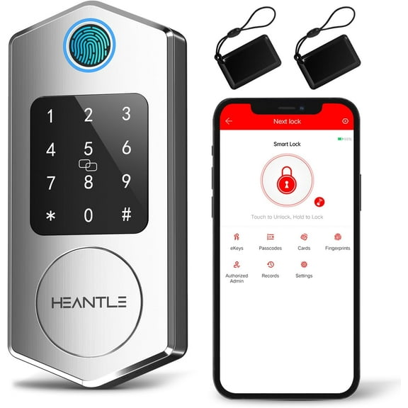 Smart Deadbolt Lock, HEANTLE Fingerprint Smart Locks for Front Door with Bluetooth Electronic Keypads Keyless Entry Door Lock Deadbolt and IC Fob App Control Works with Alexa, Google Assistant