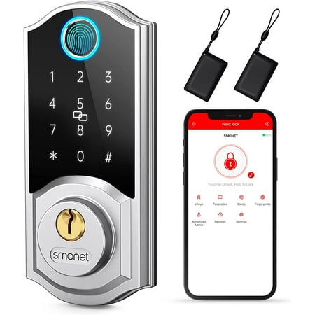 Smart Deadbolt, SMONET Door Lock Keyless Entry, Bluetooth Locks Front Door Touchscreen Keypad, Physical Keys, Auto Lock, Remote Share,Send eKey,Free Smartphone APP Control for Home, Airbnb, Apartment