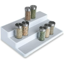 Smart Design 3-Tier Plastic Spice Rack - Non-Slip Lining and Feet - BPA Free - Cupboard, Jars, Cans, Cabinet, Countertop, Pantry, Storage, Kitchen Organizer - White with Gray