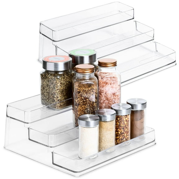Smart Design 3-Tier Spice Rack - Set of 2 - BPA Free Plastic Resin - Spices, Herbs, Bottles, Jars, Cupboards, Pantry Storage - Kitchen Organizer - Clear