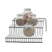 Smart Design 3-Tier Spice Rack Shelf Organizer - Steel Metal Wire - Rust Resistant - Cupboard, Jars, Can, Cabinet and Pantry Storage Organization - Kitchen - 10.25 x 4.25 Inch - Black