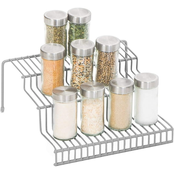 Smart Design 3-Tier Spice Rack Shelf Organizer - Steel Metal Wire - Rust Resistant - Cupboard, Jars, Can, Cabinet and Pantry Storage Organization - Kitchen - 10.25 x 4.25 Inch - Charcoal Gray