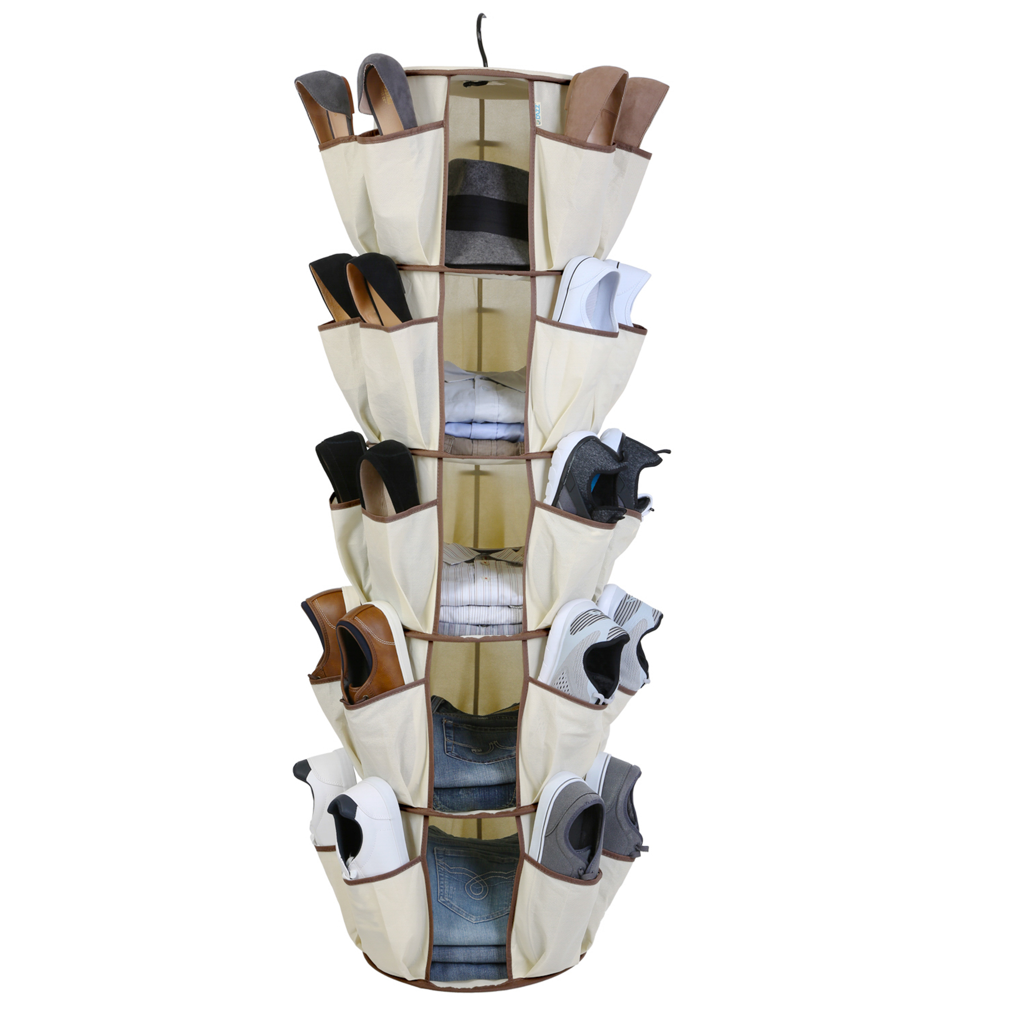 Smart Design 5-Tier Hanging Carousel Organizer with 40 Pockets and Steel Metal Hook - 13 x 51.8 inch - Beige - image 1 of 5