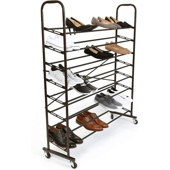 Smart Design 8-Tier Metal Shoe Rack - Holds 48 Pairs - Easy Assembly - Bronze