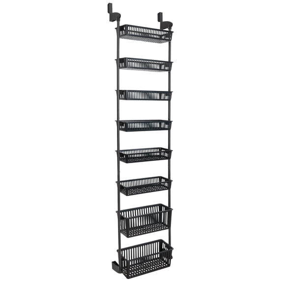 Smart Design 8-Tier Over-The-Door Hanging Pantry Organizer with 2 Deep and 6 Full Baskets - All Black