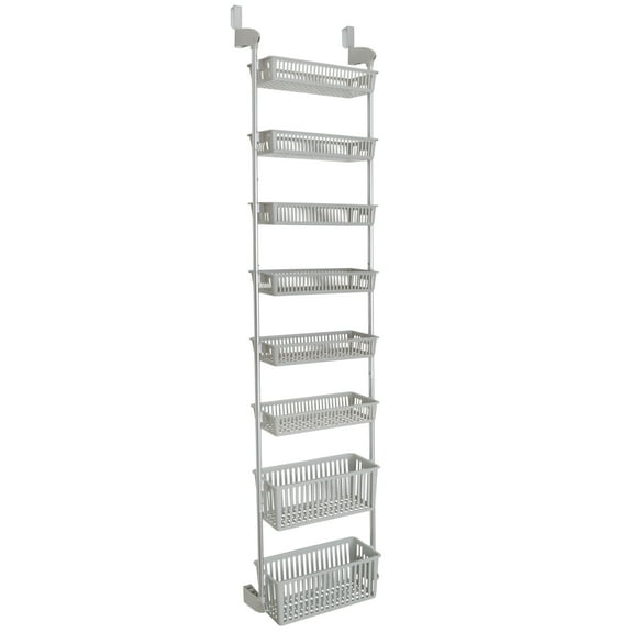 Smart Design 8-Tier Over-The-Door Hanging Pantry Organizer with 2 Deep and 6 Full Baskets - Cool Gray
