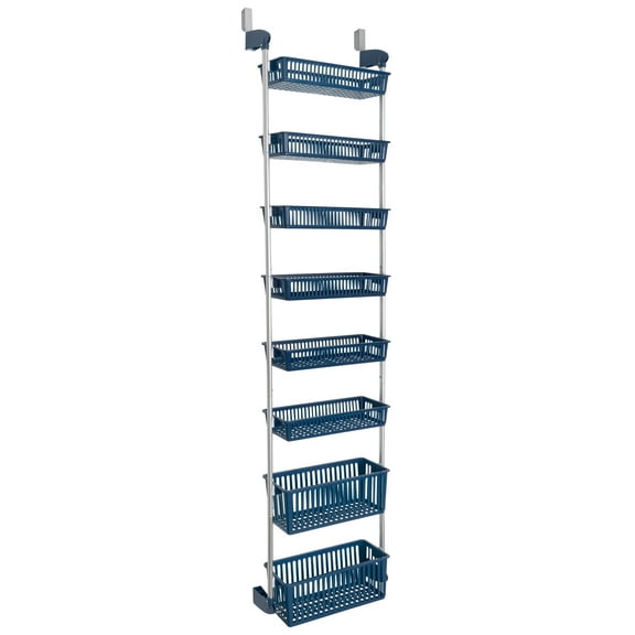 Smart Design 8-Tier Over-The-Door Hanging Pantry Organizer with 2 Deep and 6 Full Baskets - Navy