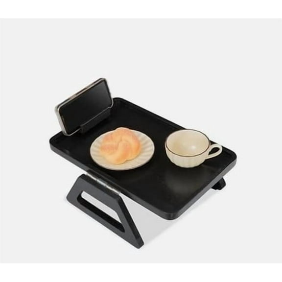 Smart Design Acacia Armrest Tray, Black, Non-Slip Sofa Arm Clip Table for Drinks, Snacks & Devices