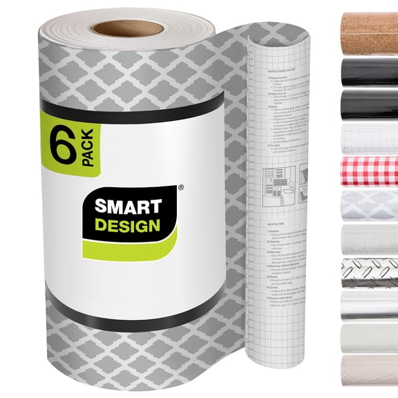 Smart Design Adhesive Shelf Liner - 18 Inch x 120 Feet Total (Set of 6 Rolls) - Drawer Cabinet Paper - Kitchen - Metro Gray Lattice