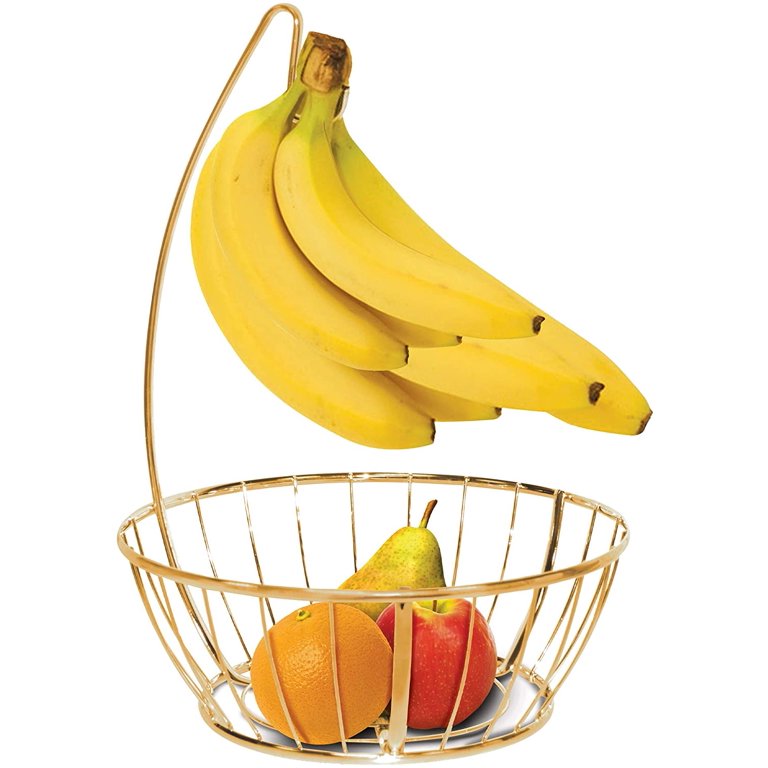 Metal Fruit Basket Vegetable Snack Storage Bowl With Banana Hanger