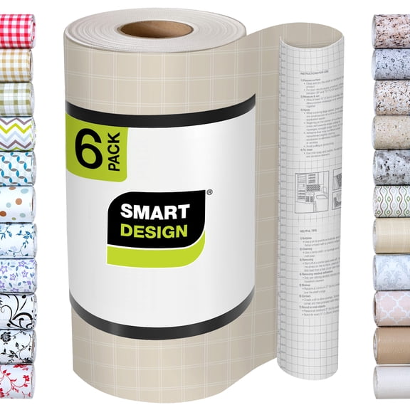 Smart Design Bonded Grip Shelf Liner - 12 Inch x 60 Feet Total (Set of 6 Rolls) - Drawer Cabinet Smooth Top Non Adhesive - Kitchen - Beige