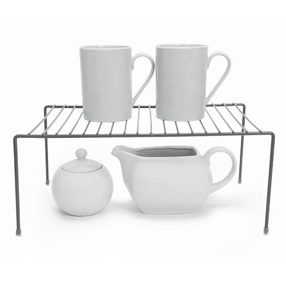 Smart Design Cabinet Storage Shelf Rack - Set of 6 - Medium - 8.5 x 13.25 in - Non-Slip Feet - Steel Metal Frame - Rust Resistant - Cup, Dish, Kitchen Counter and Pantry Organization - Charcoal Gray