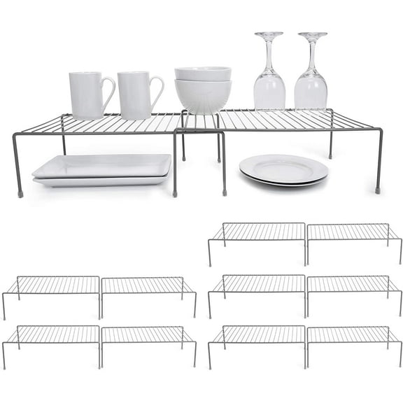 Smart Design Cabinet Storage Shelf - Set of 6 - Extendable 16 to 32.5 Inch - Steel Metal Wire - Counter, Pantry Organizer, Bathroom, Spice Rack, Kitchen - Charcoal Gray