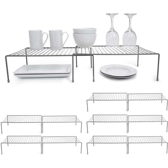 Smart Design Cabinet Storage Shelf - Set of 6 - Extendable 16 to 32.5 Inch - Steel Metal Wire - Counter, Pantry Organizer, Bathroom, Spice Rack, Kitchen - Charcoal Gray