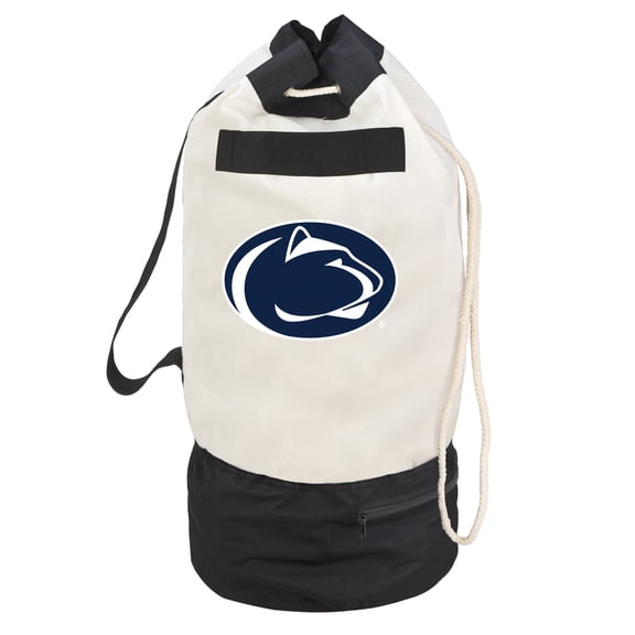 Smart Design Collegiate Heavy Duty Duffel Bag with 2 Compartments - 15 x 30 inch - Canvas - Penn State University Team Design - Officially Licensed Logo - White & Navy Blue Colors - Nittany Lions