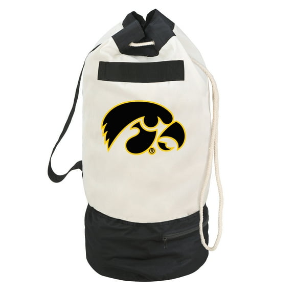Smart Design Collegiate Heavy Duty Duffel Bag with 2 Compartments -15 x 30 inch - Canvas - Sports, Kids, and Laundry - Black and Gold Colors - Iowa Hawkeyes