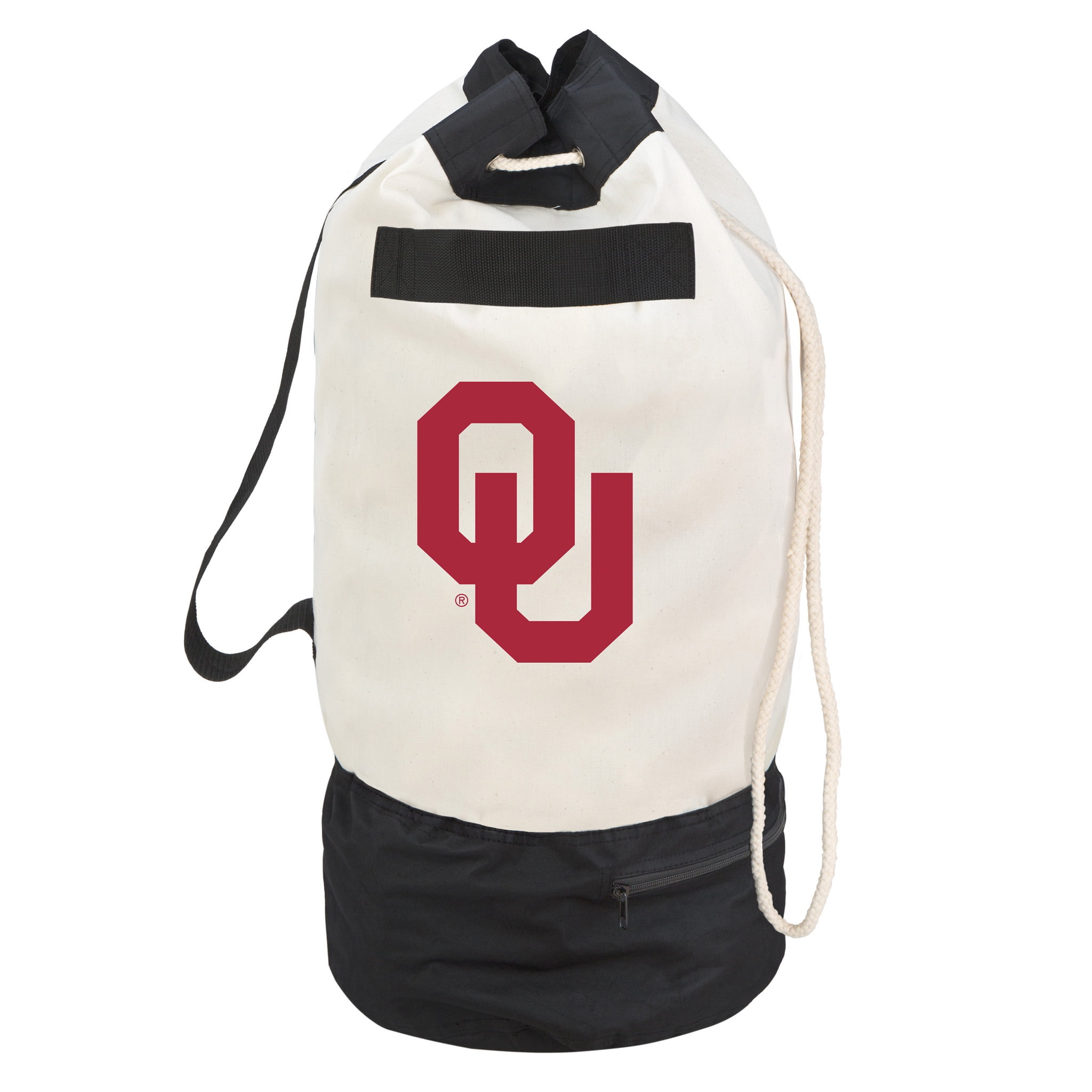 Smart Design Collegiate Heavy Duty Duffel Bag with 2 Compartments -15 x 30 inch - Canvas - University of Oklahoma Team Design  - Crimson and Cream Colors - Oklahoma Sooners
