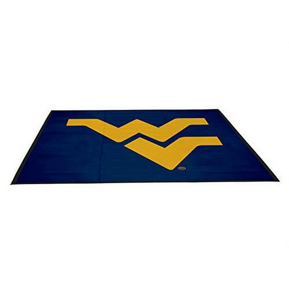 Smart Design Collegiate Tailgate Picnic Mat - 9 x 9 Feet - Outdoor Indoor Rug Carpet - Officially Licensed Logo - Blue & Old Gold Colors - [West Virginia Mountaineers]