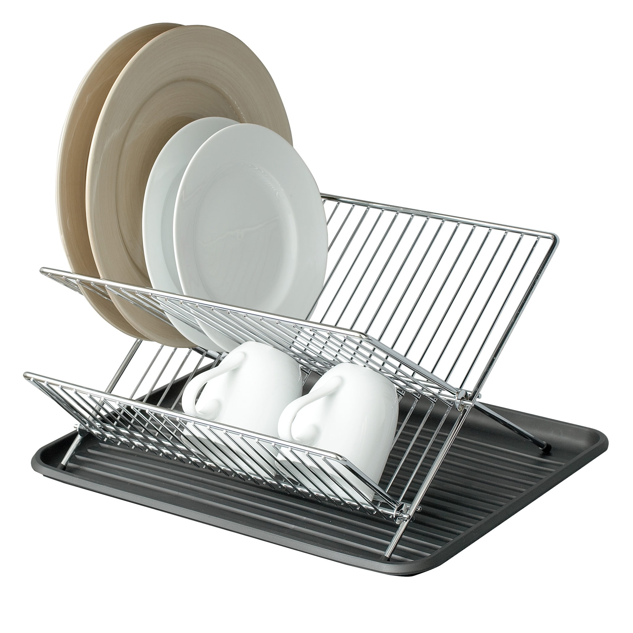 Chrome Foldable Two-Tier Dish Drainer with Plastic Drain Board