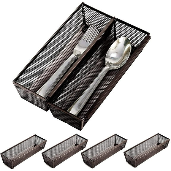 Smart Design Drawer Organizer - Set of 6 - Steel Metal Mesh - 12 x 3 Inch - Interlocking Arm Connection - Utensils, Flatware, Organization - Kitchen - Bronze
