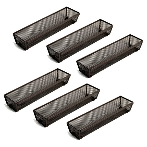 Smart Design Drawer Organizer - Set of 6 - Steel Metal Mesh - 12 x 3 Inch - Bronze